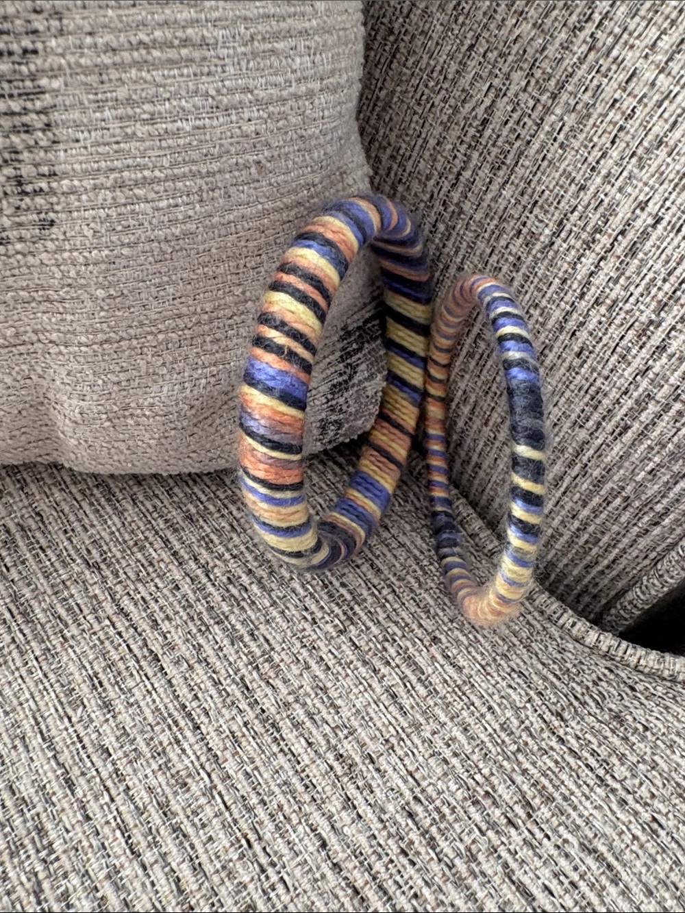 Old Fashion Yarn Wrapped Bangle Bracelet Set of 2 90s Style - Vintage Jewelery